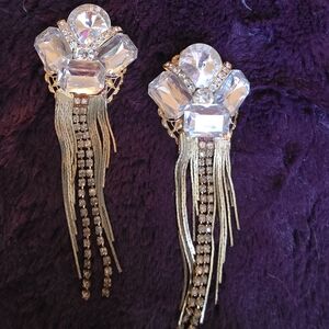 Glamorous Sparkling Crystal and Gold Tassel Earrings